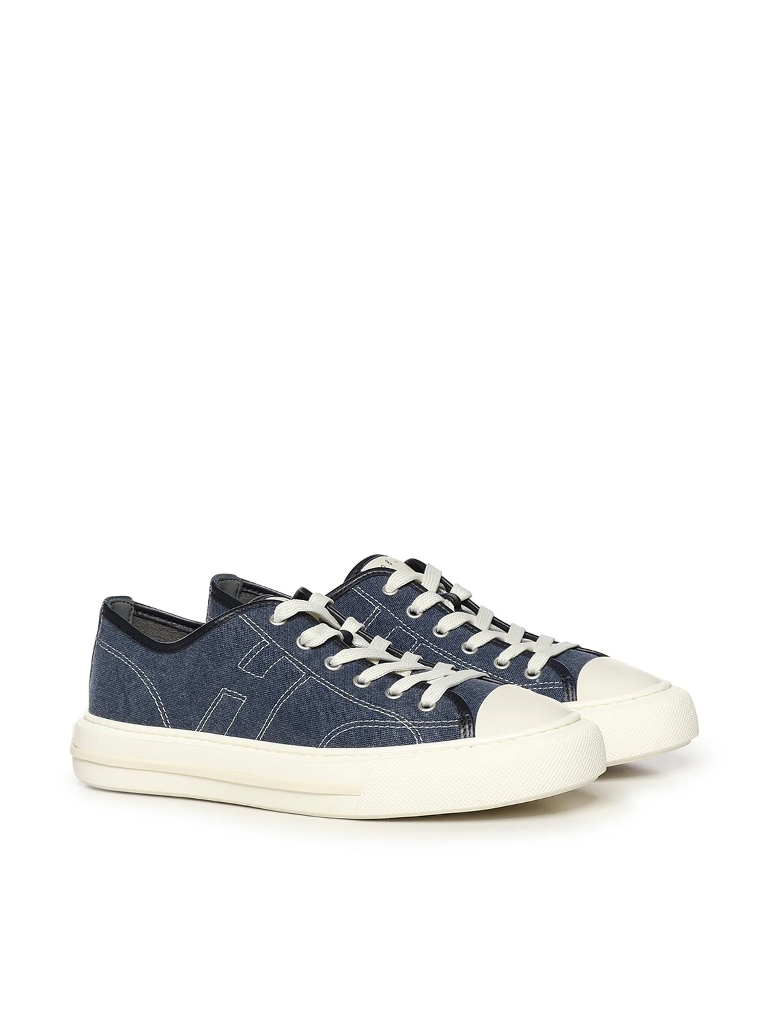 Denim-Textured Low-Top Sneakers with Embossed Logo