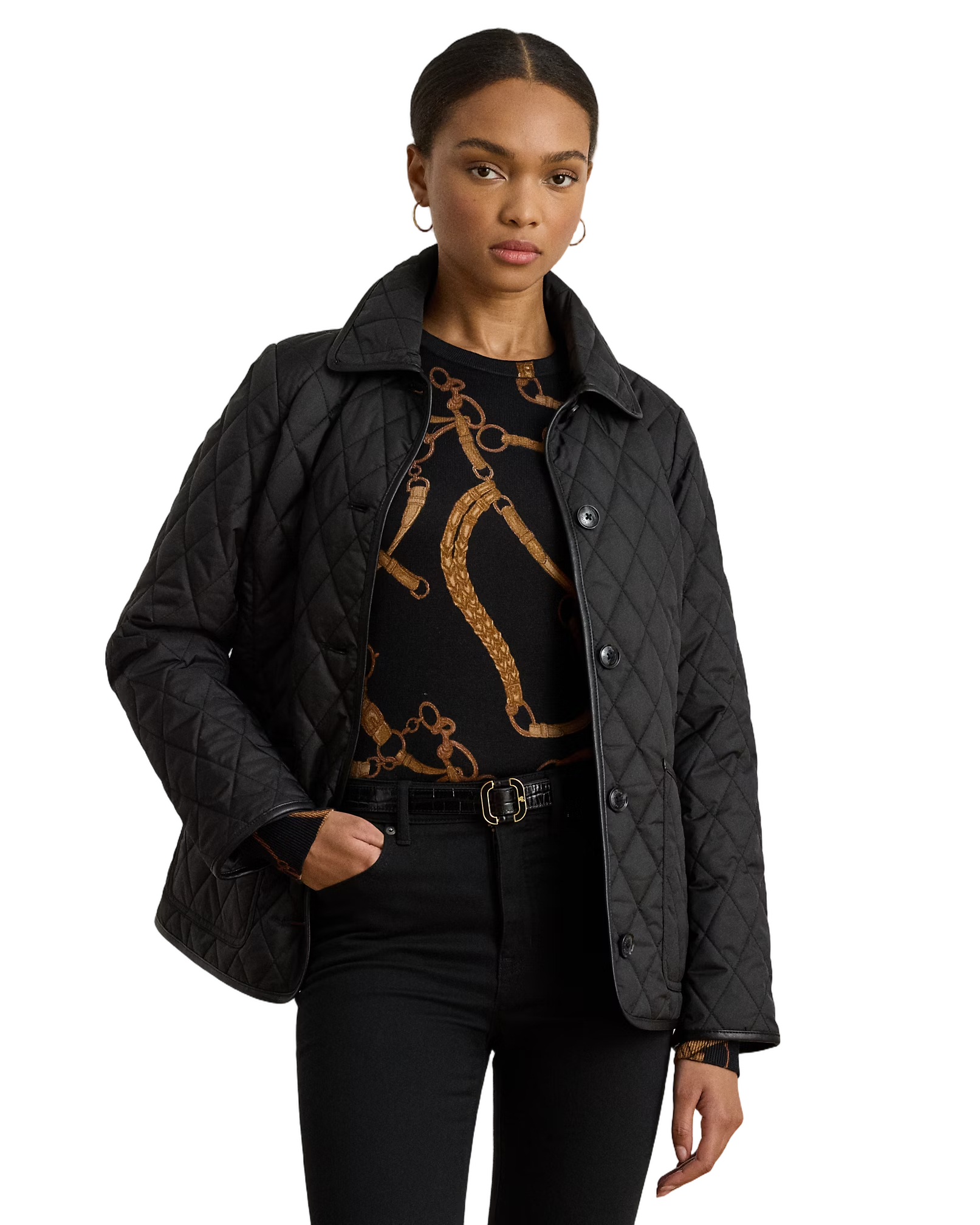 Insulated Black Coat With Quilted Design