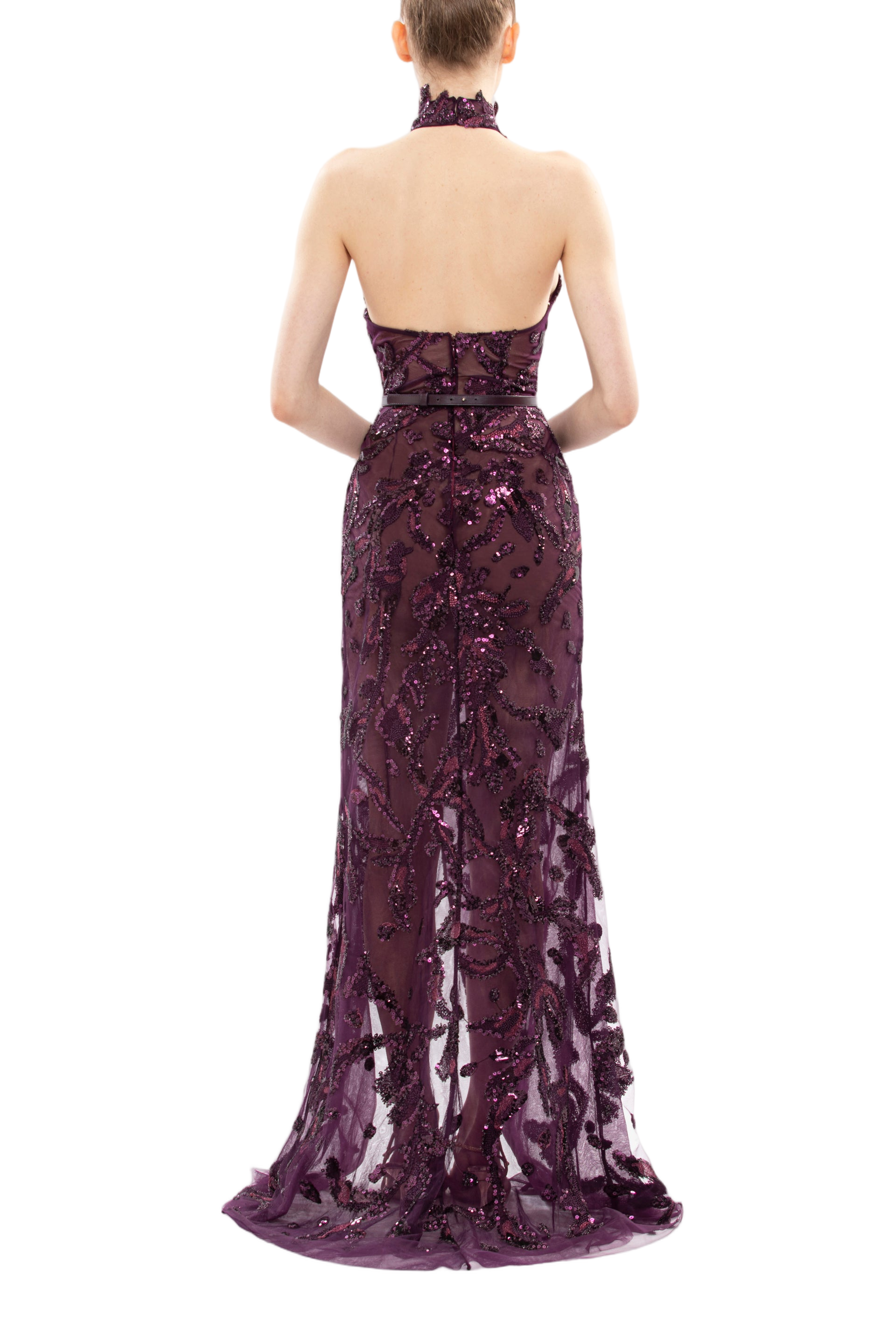Halter Neck Embroidered Tulle Dress