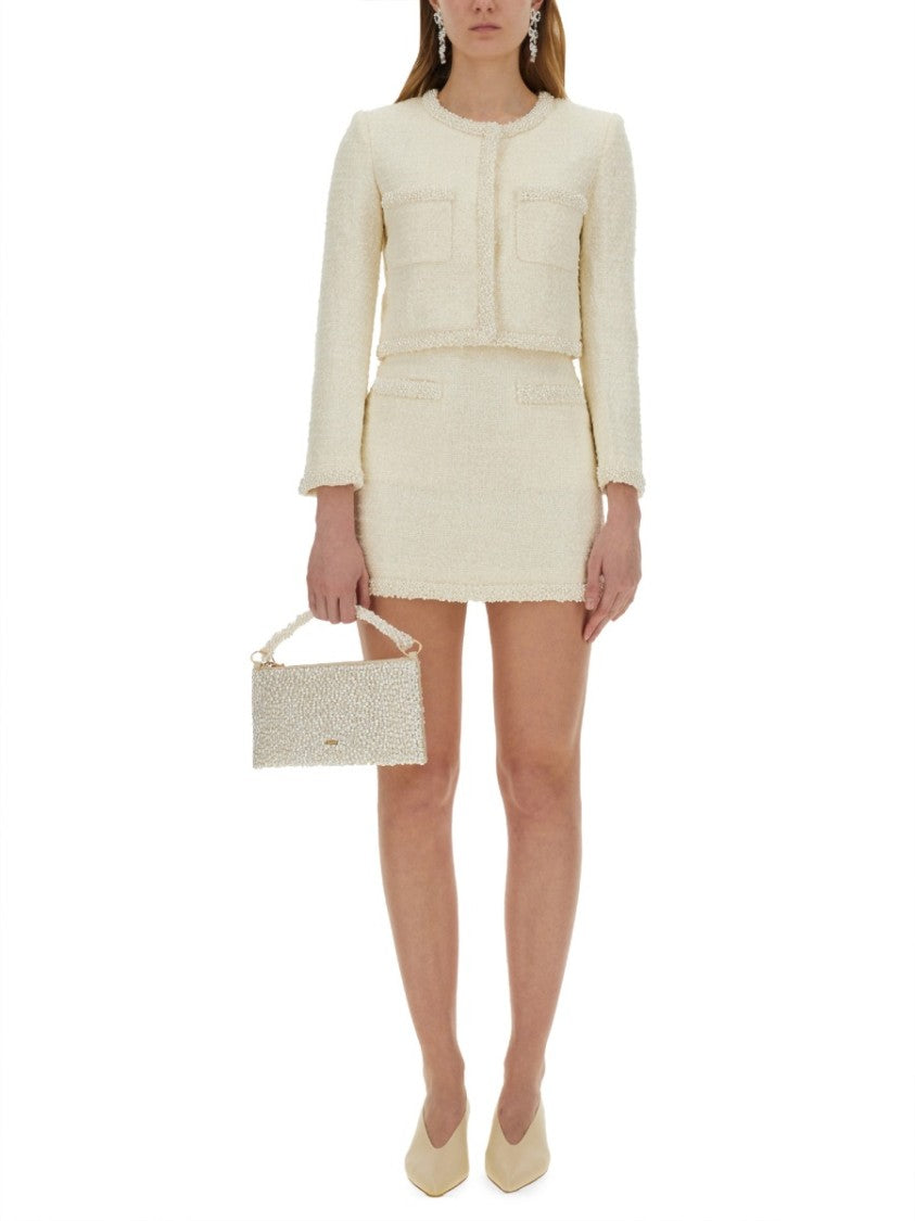 Boucle Mini Skirt With Pearls