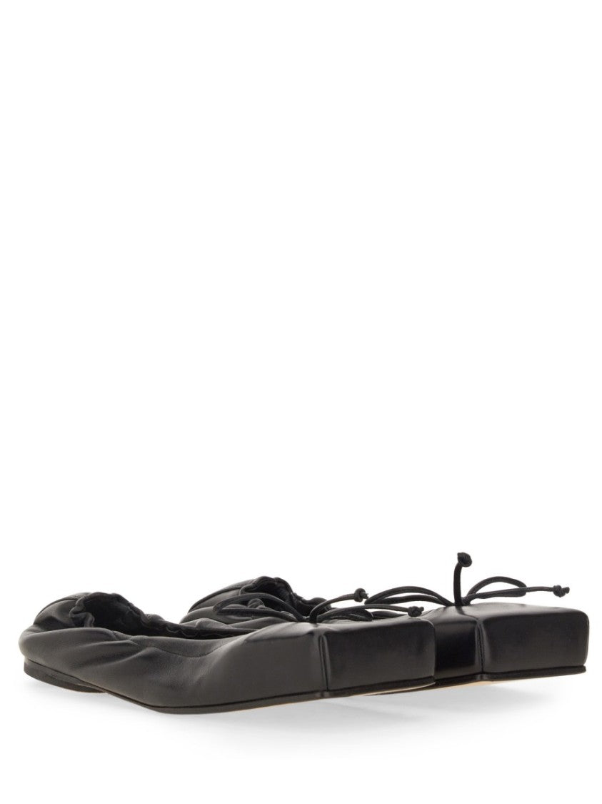 Black Square-Toe Shoes With Gathered Upper