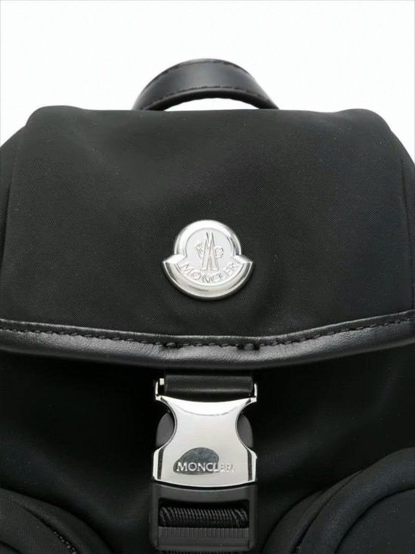 Compact Black Backpack with Metallic Buckle