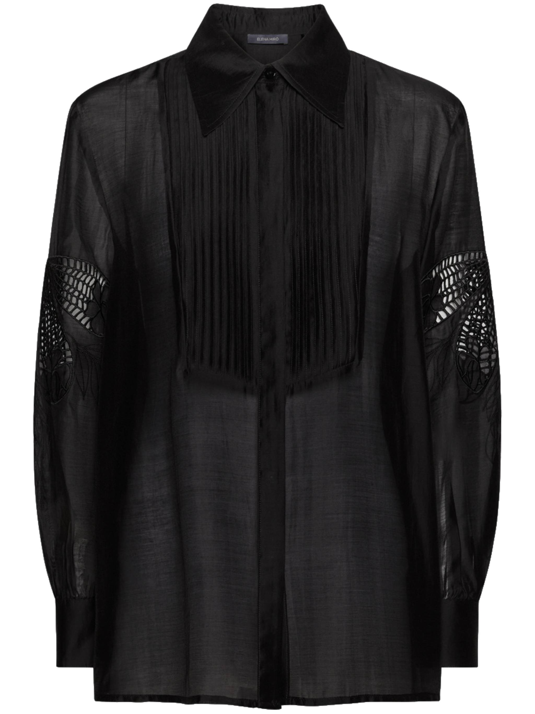 Sheer Black Lace Detail Silk Blouse