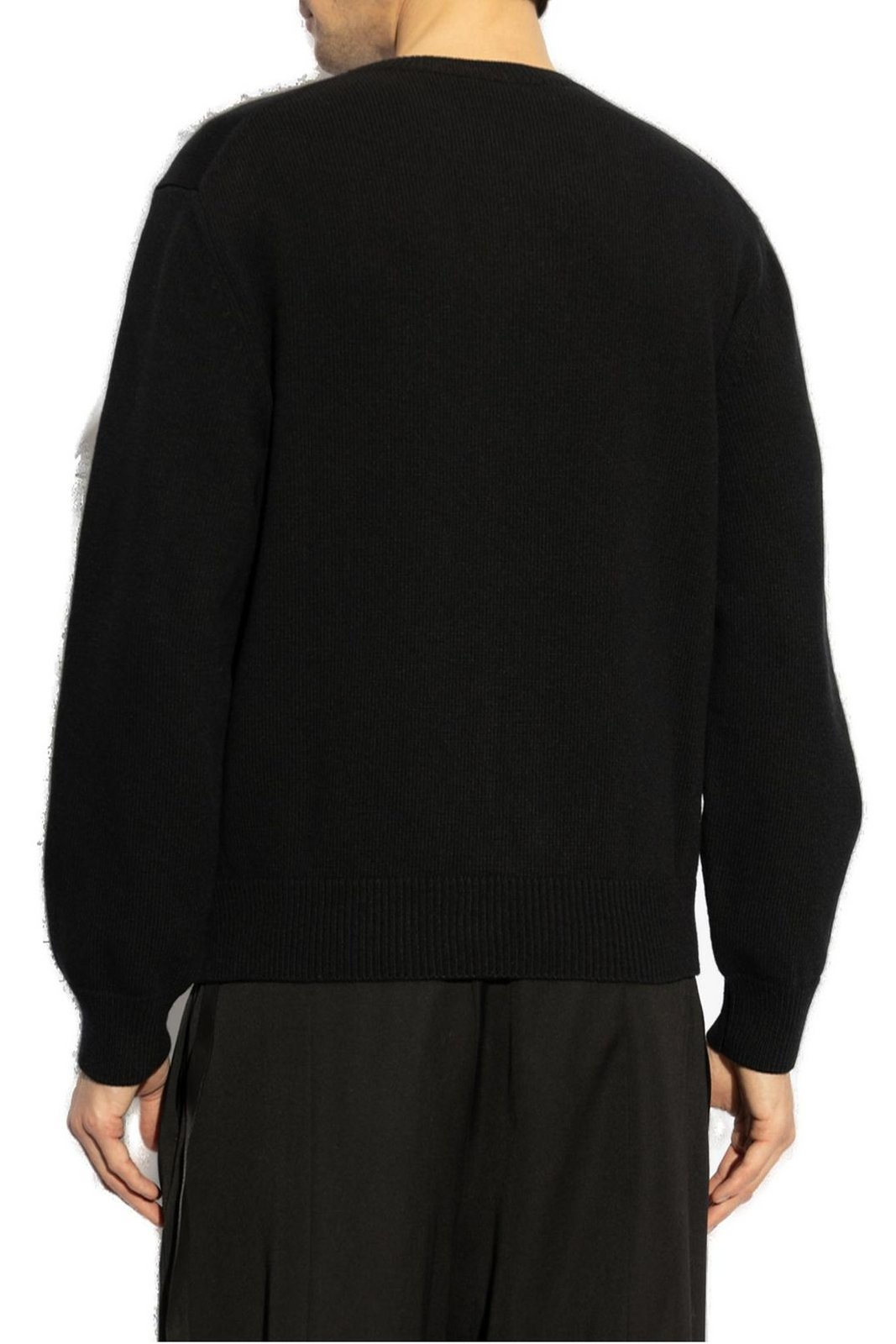 Crew Neck Wool Sweater with Subtle Logo Embroidery