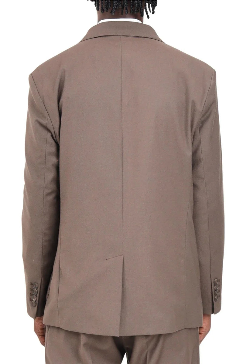 Wool Blend Double-Breasted Jacket - Brown