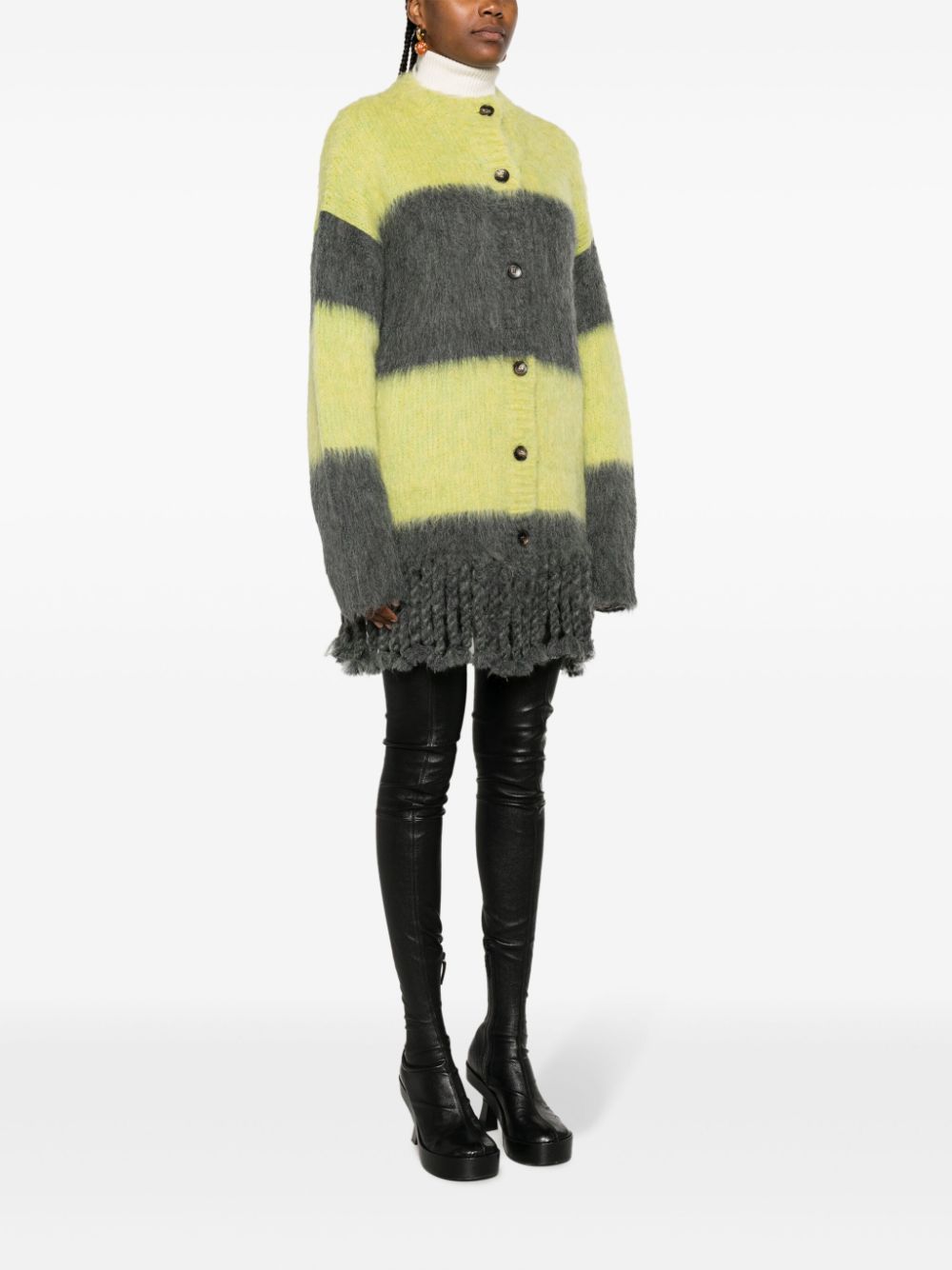 Striped Fringed Alpaca Wool-Blend Cardigan