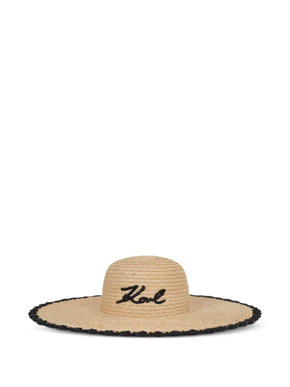 Wide-Brimmed Natural Straw Hat with Embroidered Signature