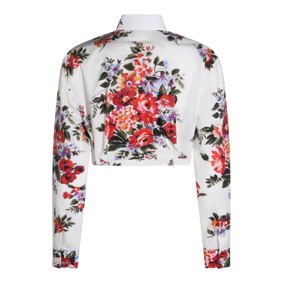 White Floral Tie-Front Cropped Shirt
