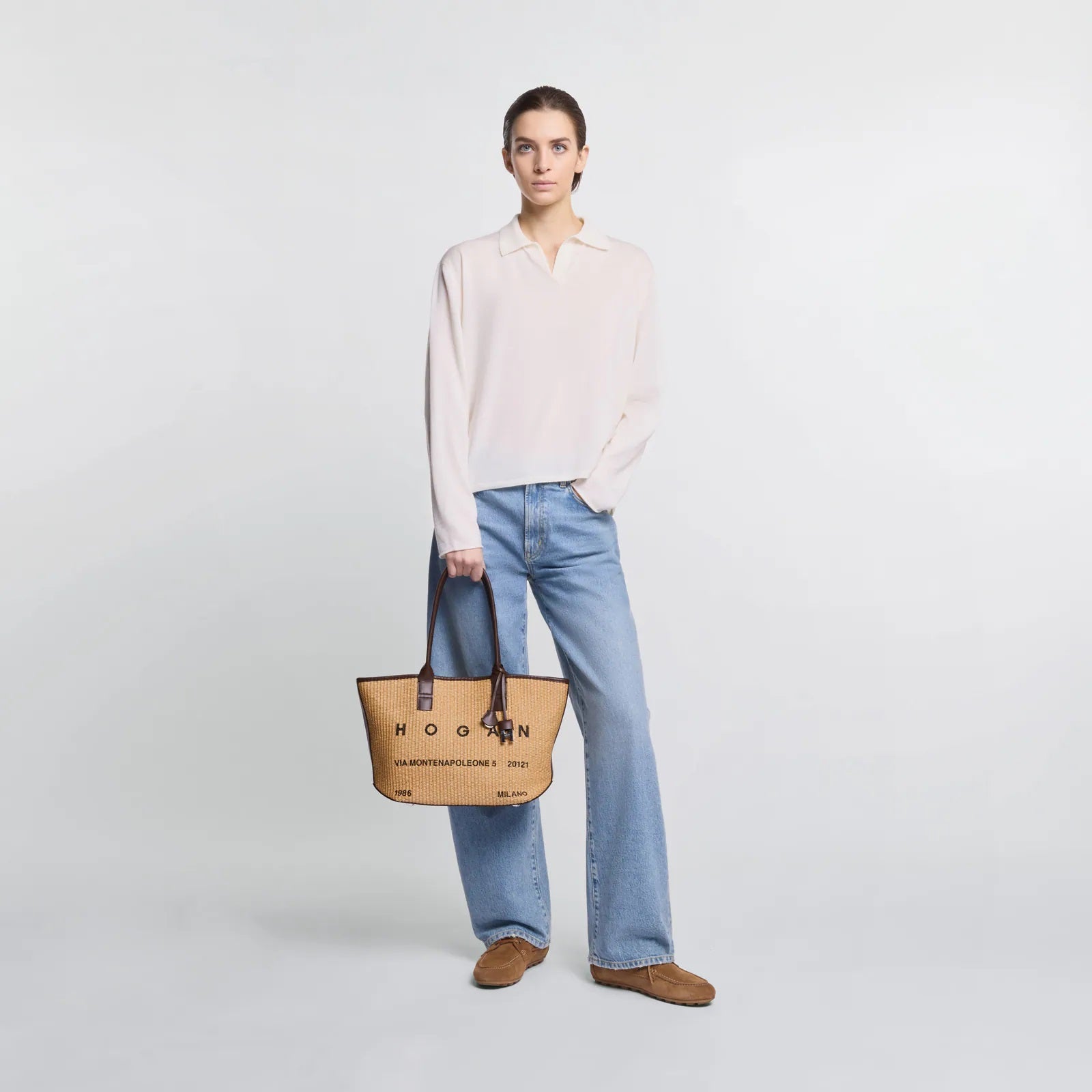 Beige Address Shopping Piccola Raffia Shopping Bag