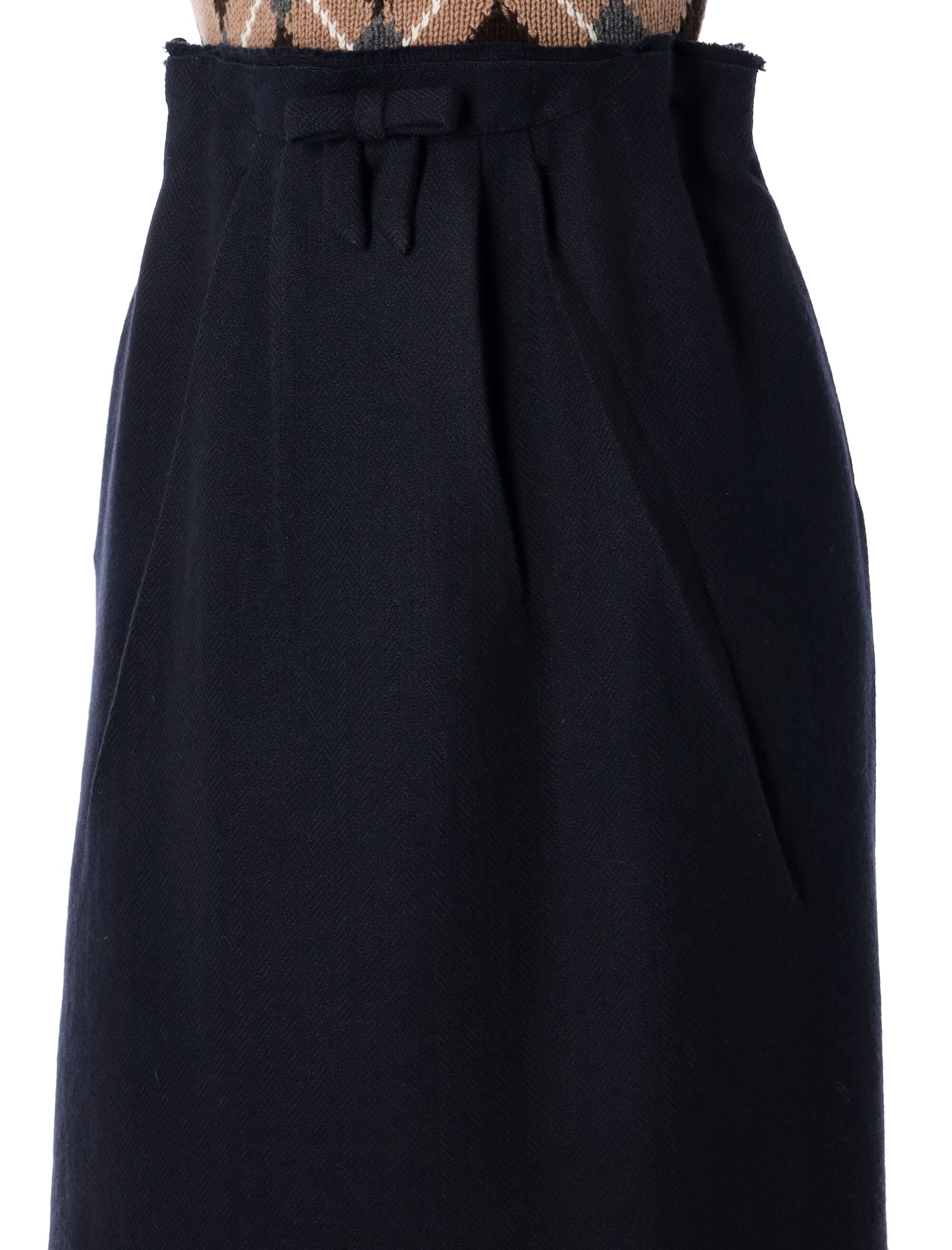 Chevron Wool Midi Skirt With Bow Detail
