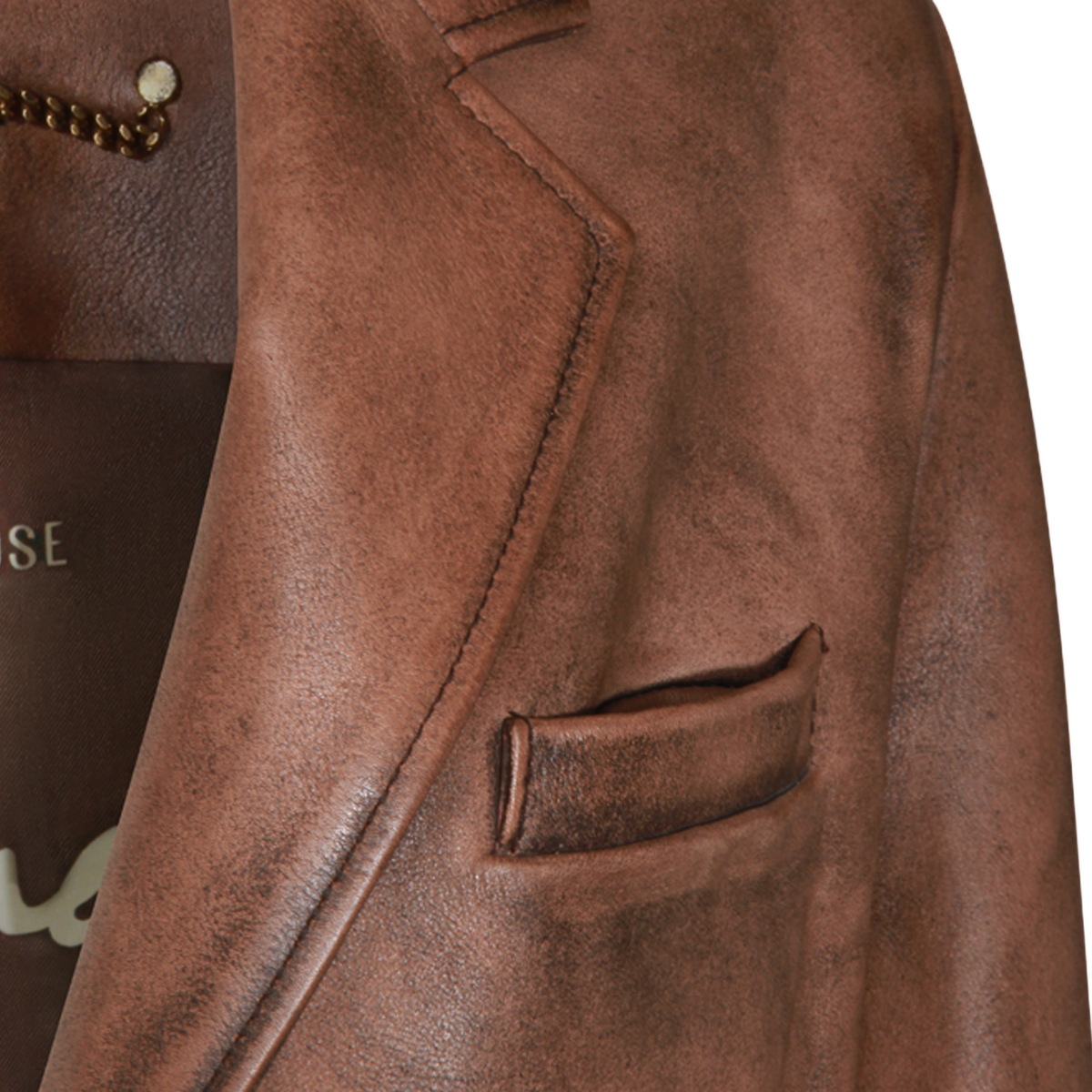 Distressed Brown Leather Jacket with Tailored Silhouette