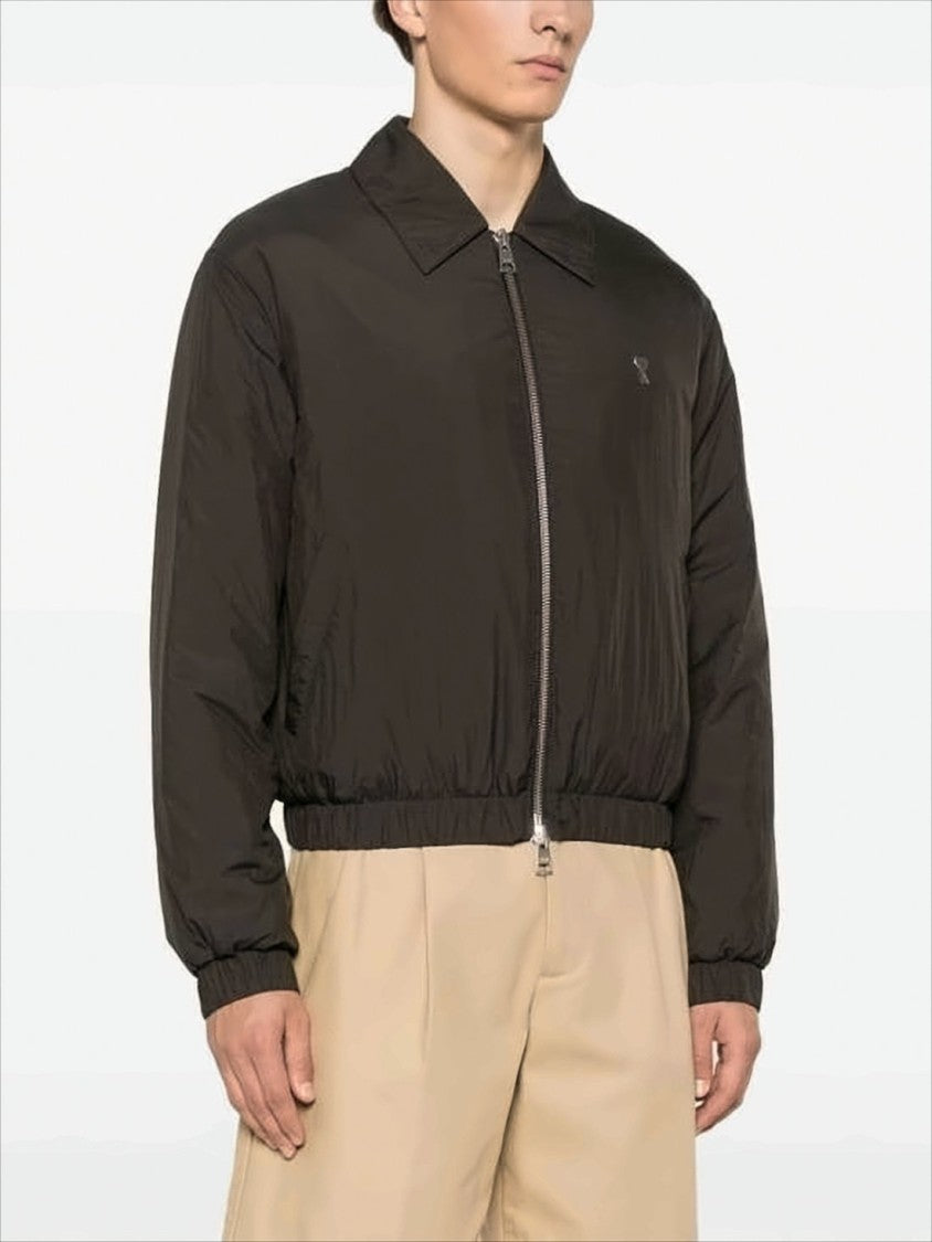 Cropped Black Bomber Jacket With Classic Collar And Logo Detail