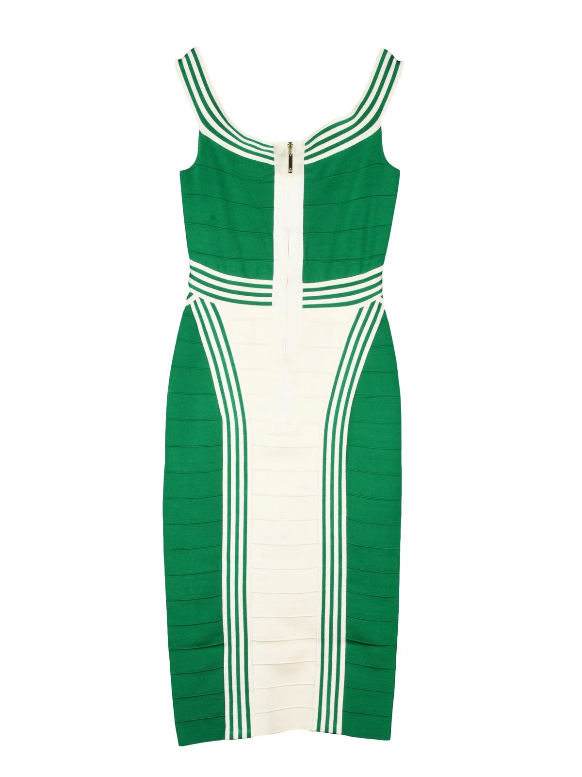 White/Green Viscose Polyamide Women Knit Midi Dress