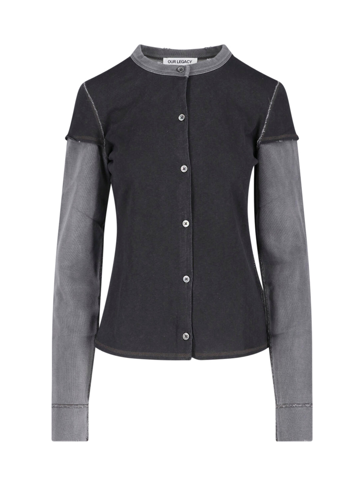 Layered Black Short-Sleeve Top with Long Grey Underlayer