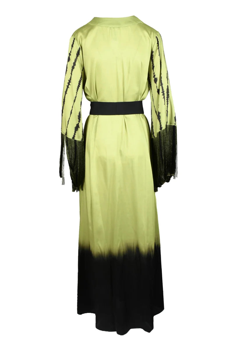Gradient Midi Dress with Fringed Sleeves