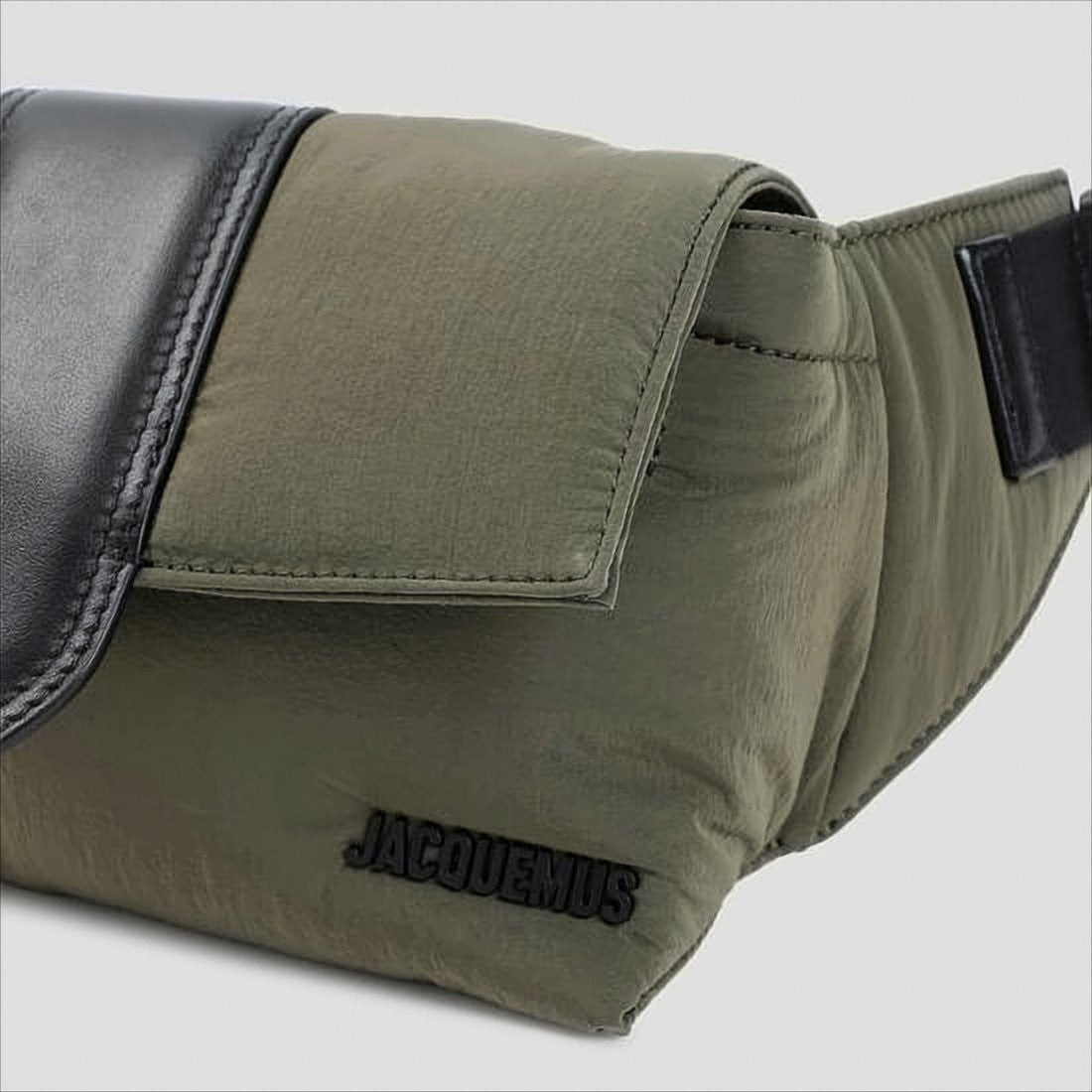 Structured Green Polyamide Belt Bag with Leather Accents