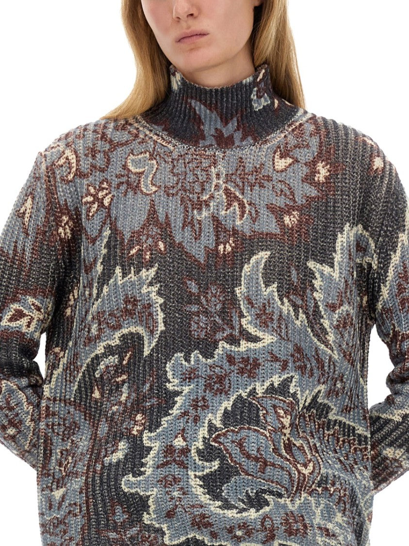 Oversized Floral Pattern Wool Sweater