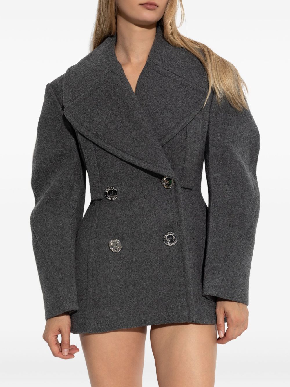 Short Grey Coat with Exaggerated Puffed Sleeves