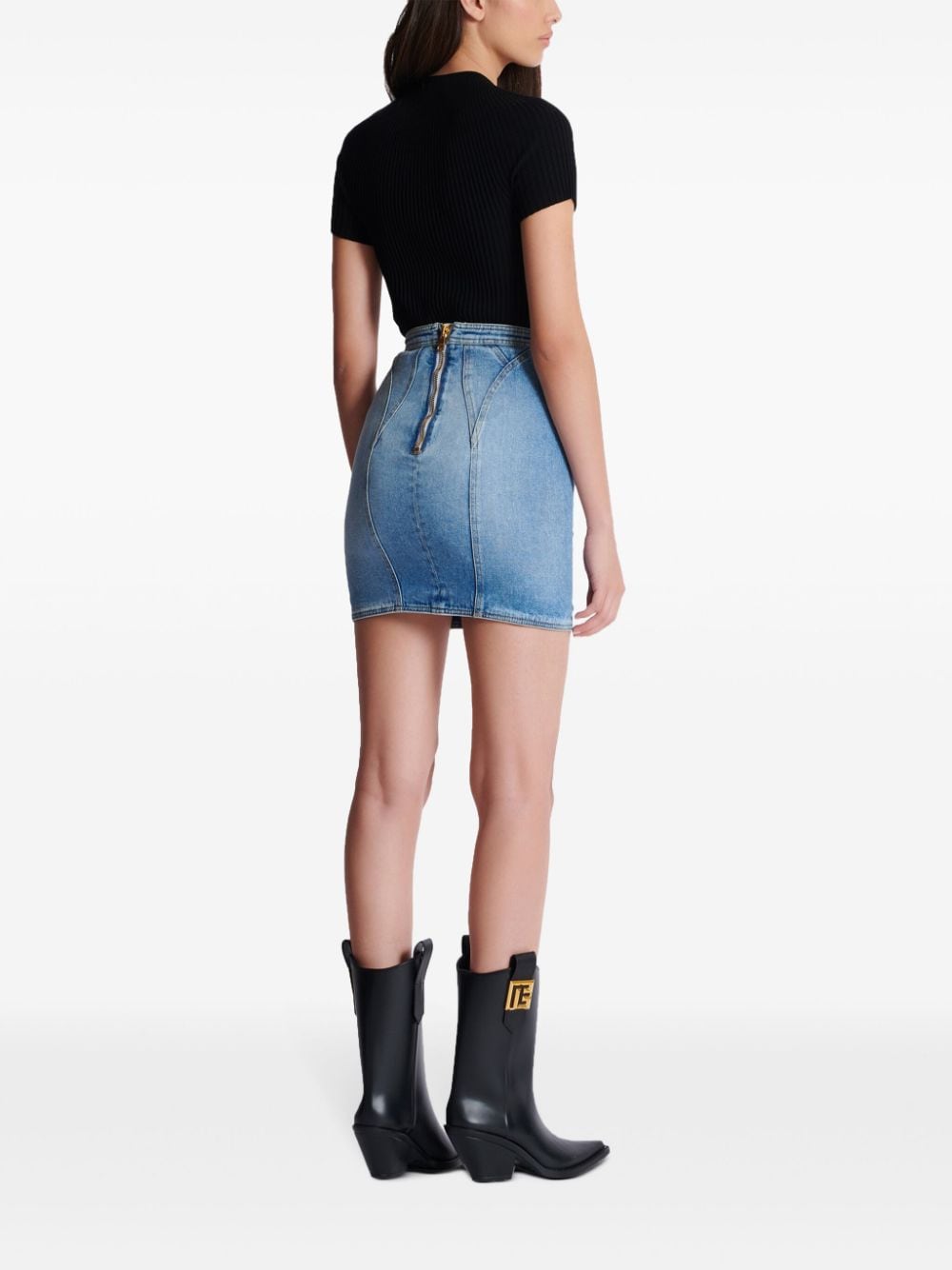 Thigh-Length Light Blue Stretch-Cotton Denim Skirt