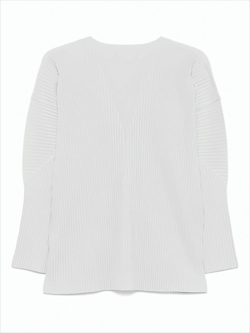 Fine Pleated Polyester Jacket with V-Neckline