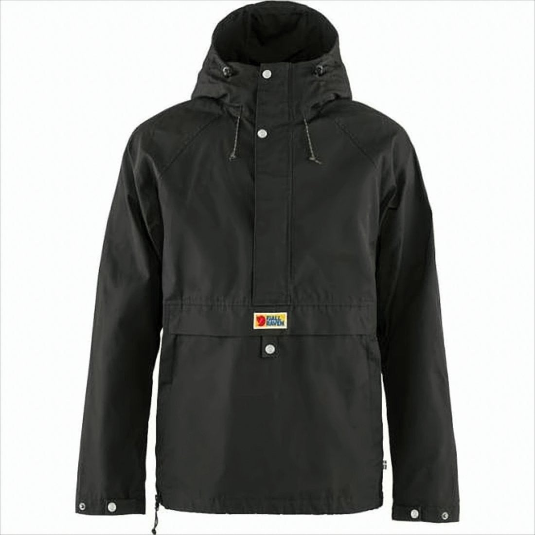 Hooded Black Jacket With Adjustable Drawstrings And Snap Buttons