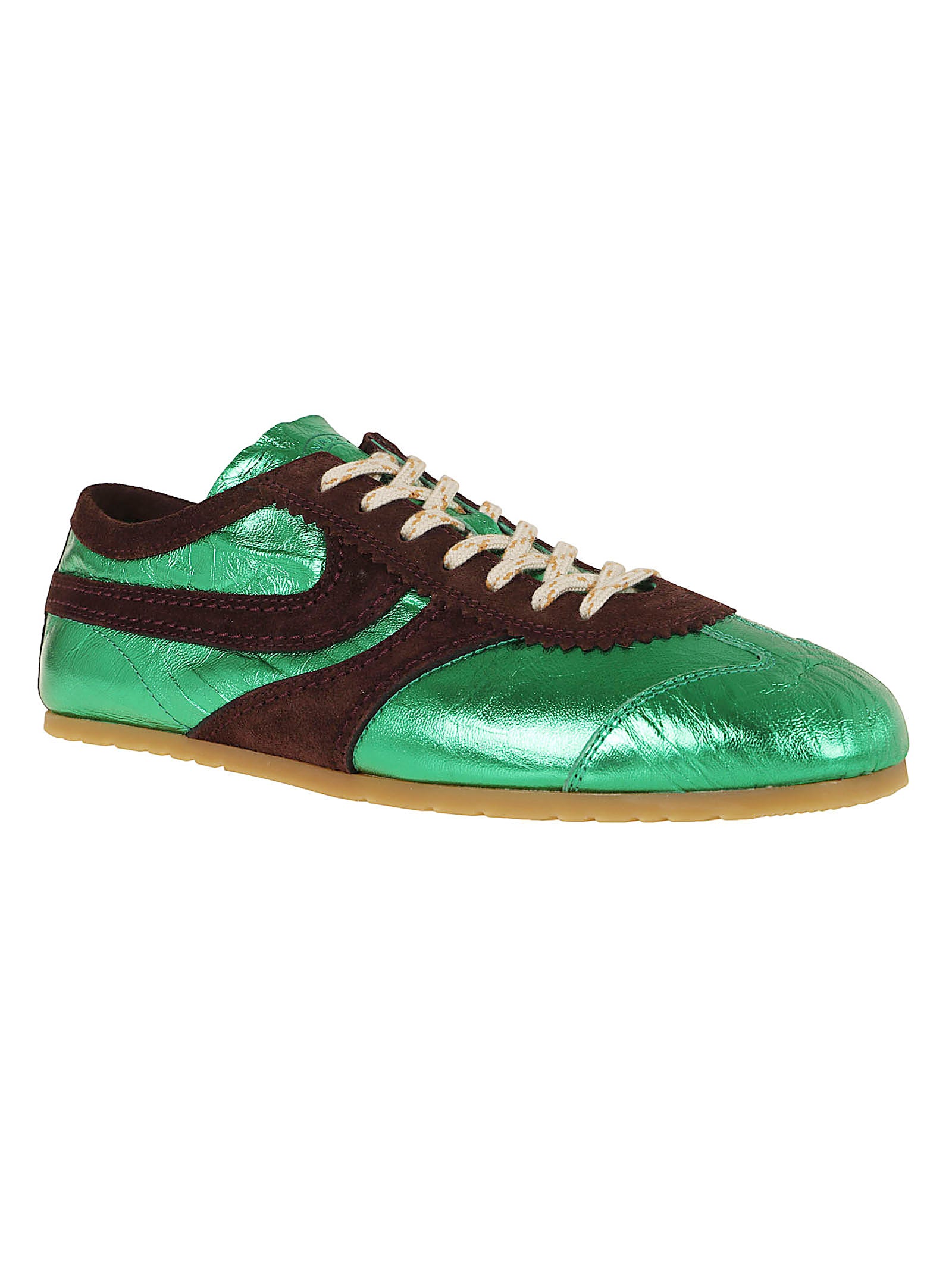 Metallic Green Laminated Leather Sneakers