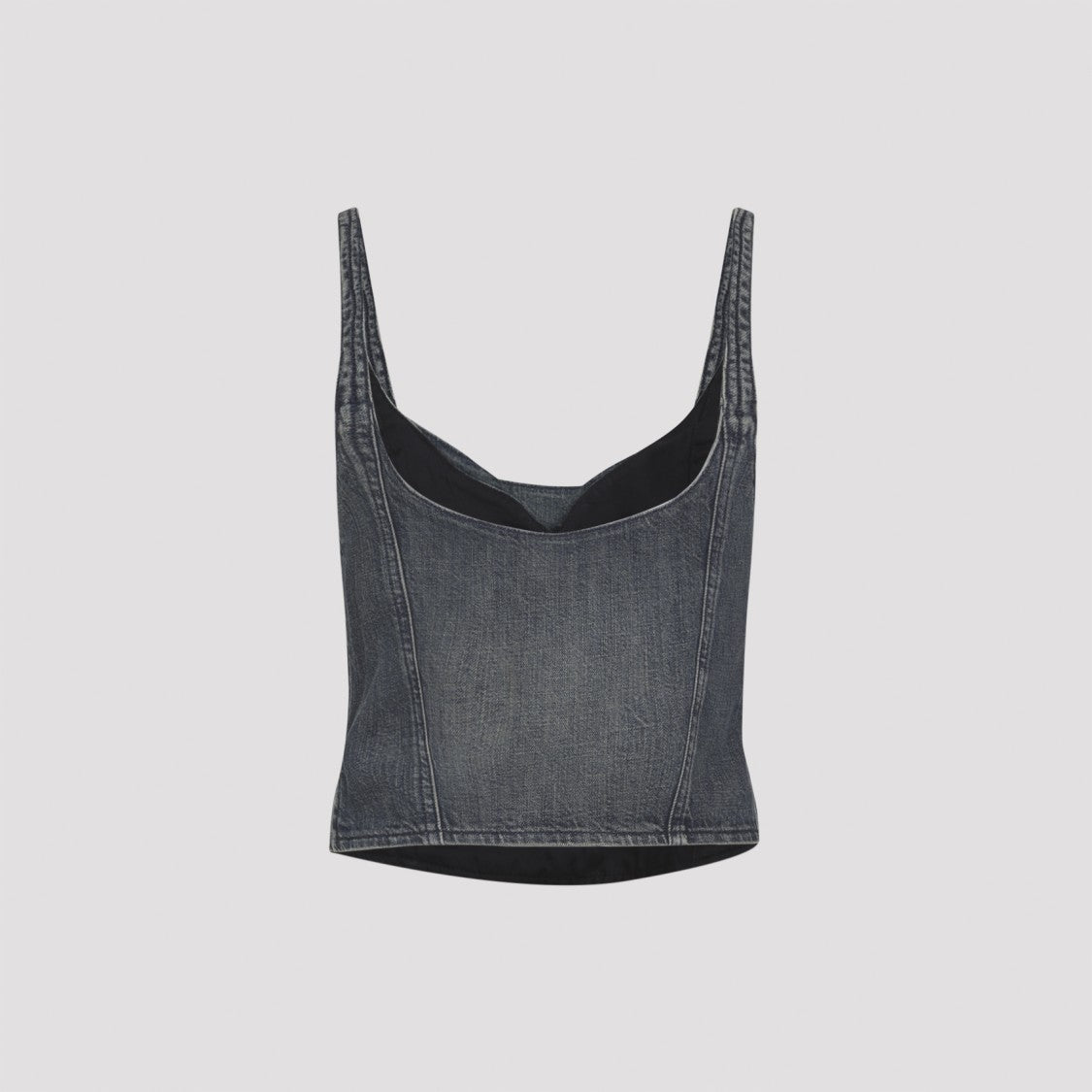 Fitted Denim Bustier Top With Sweetheart Neckline And Defined Seams