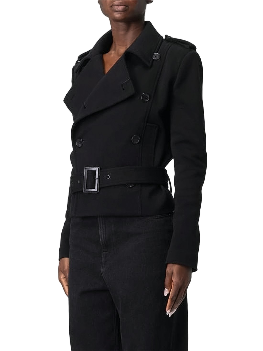 Cropped Double-Breasted Coat with Wide Lapel