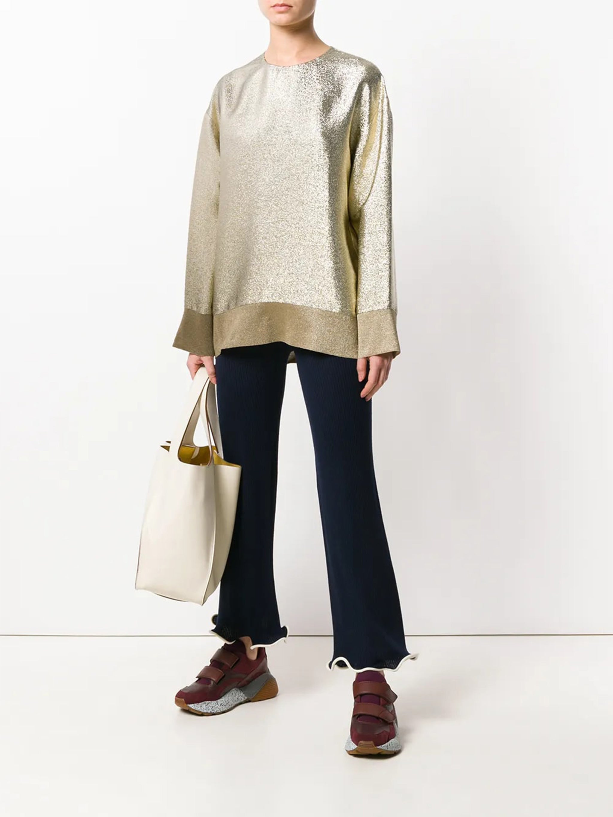 Gold Boxy Metallic Metallic Sweater