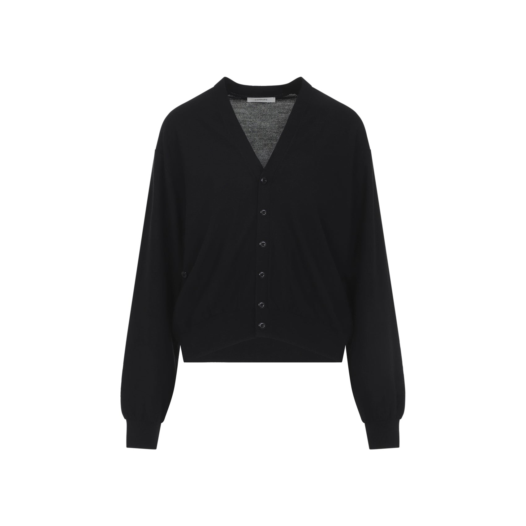Black Cardigan Sweater with V-Neckline and Ribbed Details