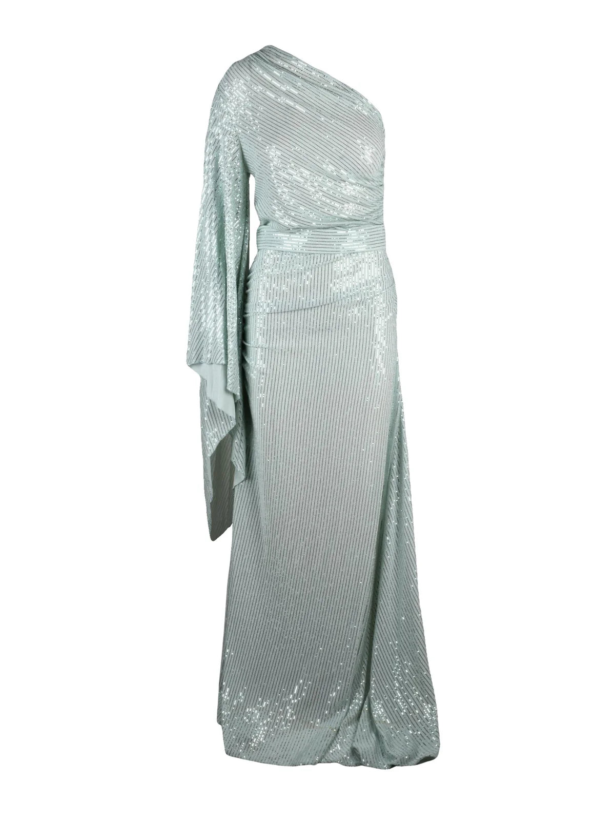 Aqua Green One-Shoulder Polyester Metallic Spandex Dress