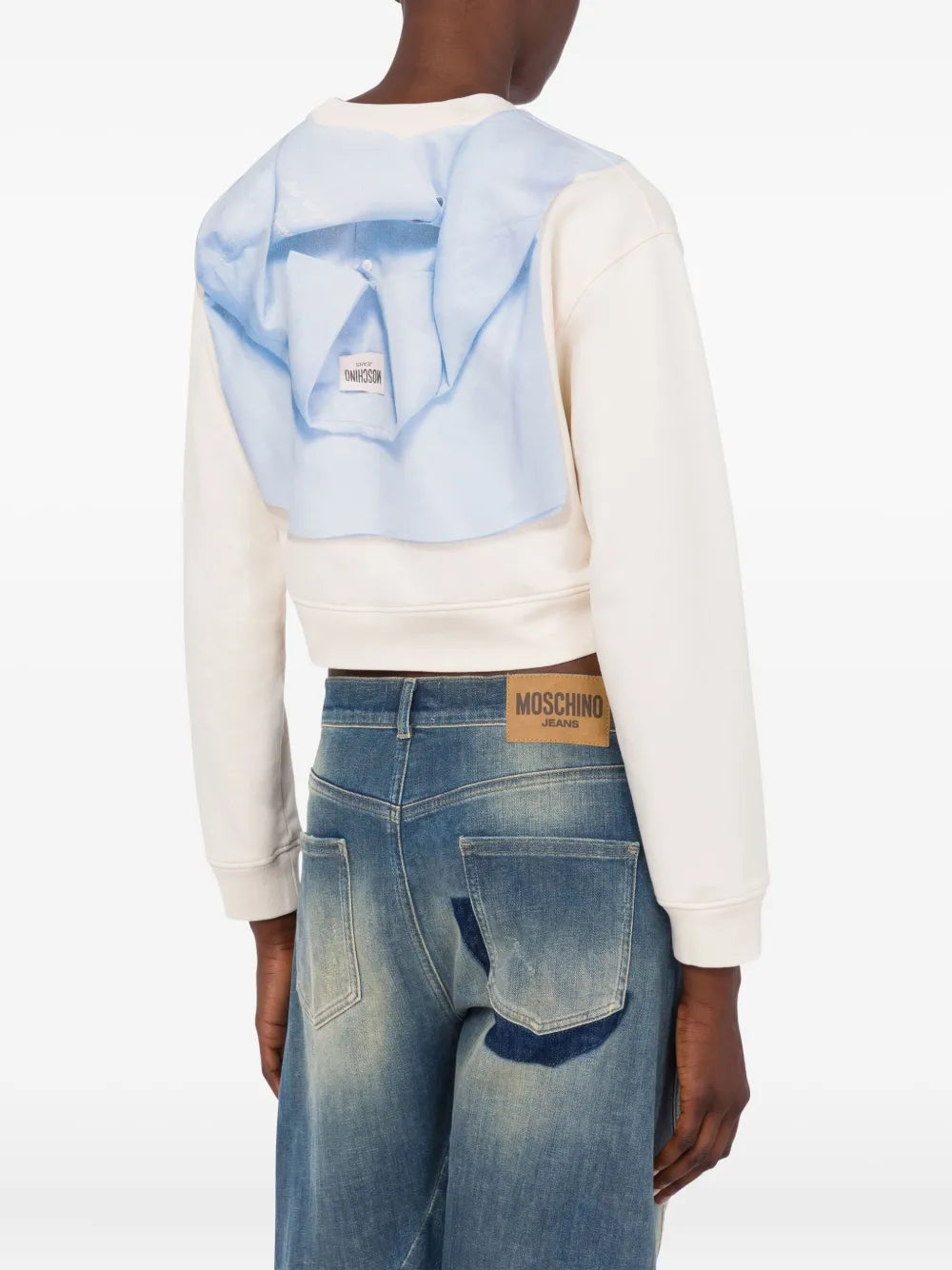 Cropped Light Beige Sweatshirt with Unique Tied Design