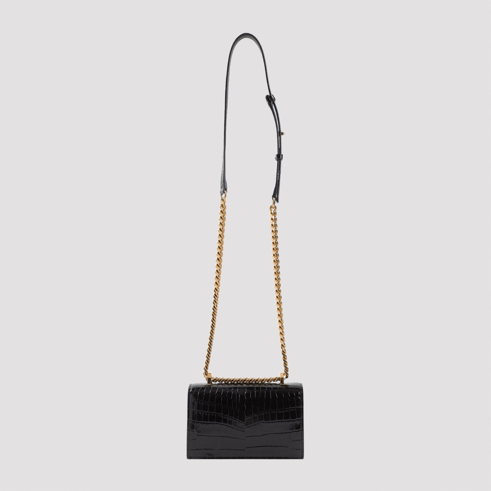 Glossy Crocodile-Embossed Leather Clutch