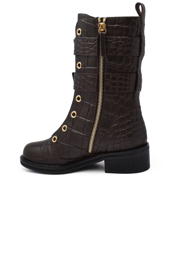 Textured Crocodile Pattern Leather Boots