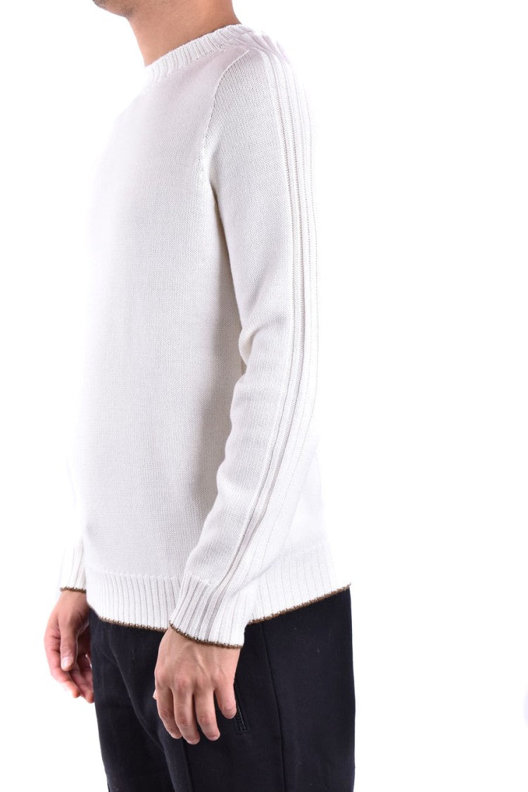 Ribbed White Knitwear With Classic Crew Neck