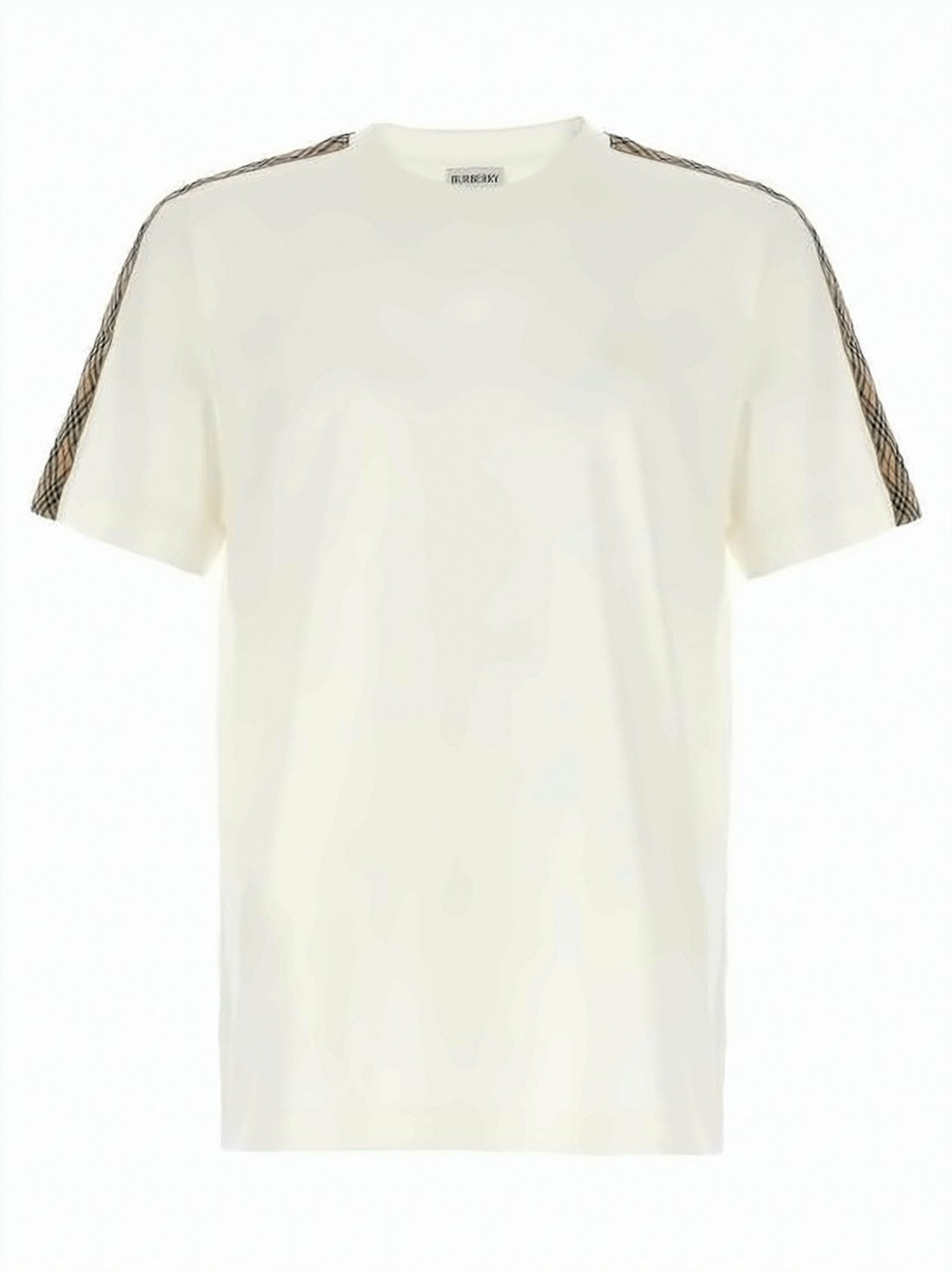 Cotton T-Shirt with Check-Trimmed Shoulders and Sleeves
