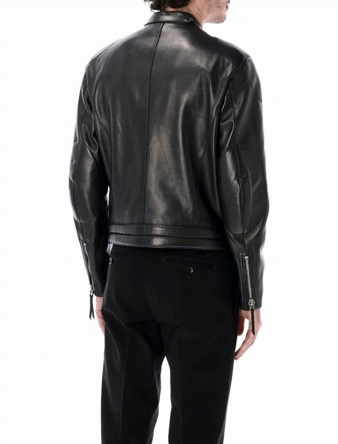 Smooth Lambskin Leather Jacket with Stand Collar