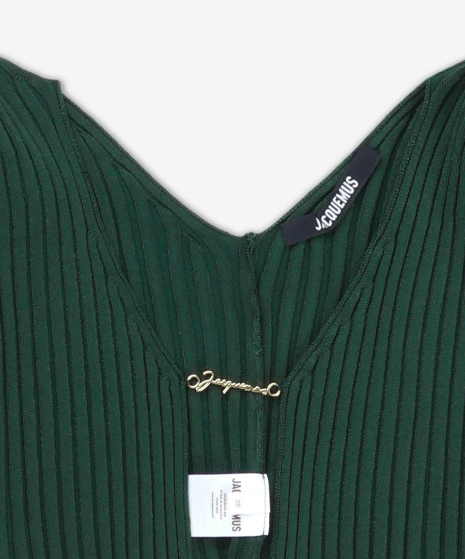 Ribbed Knit Cropped Cardigan With Deep Neckline