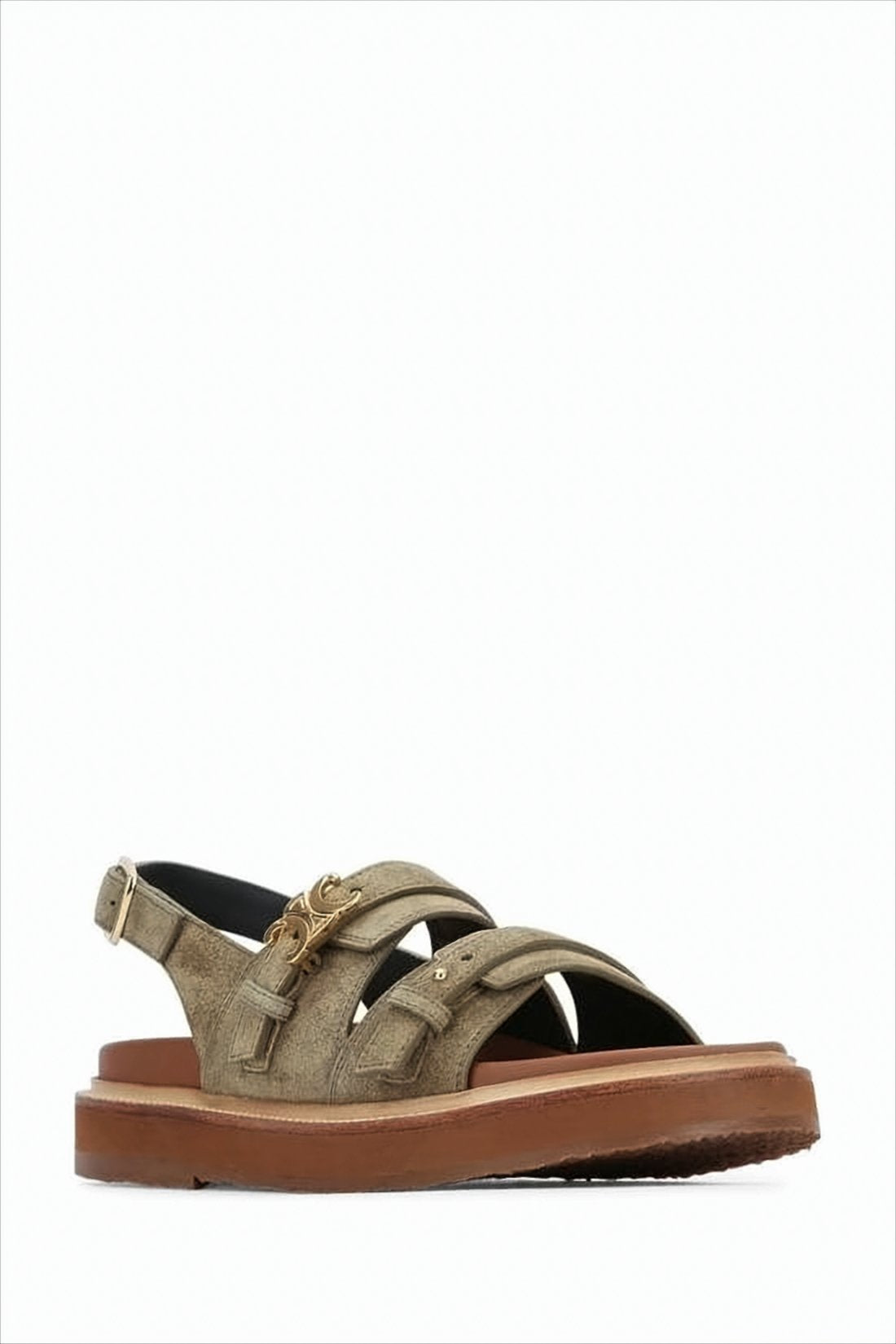 Suede Strap Sandals with Gold-tone Accents