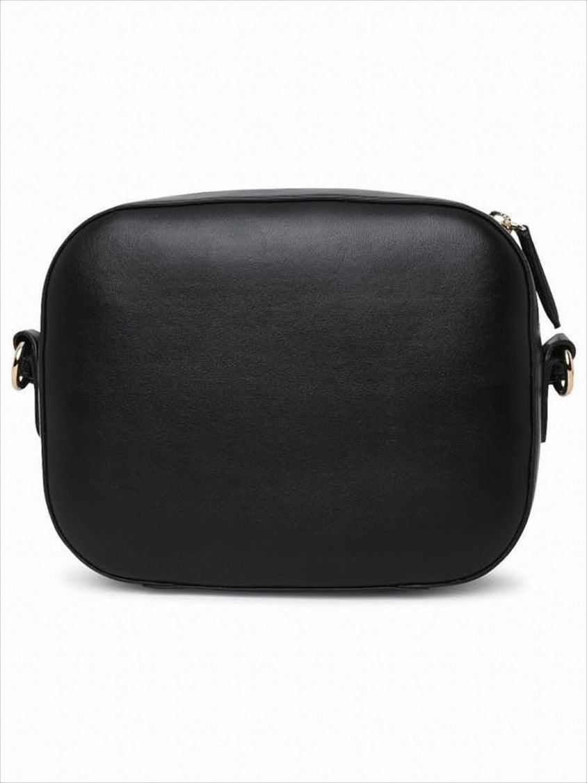 Rectangular Black Crossbody Bag with Perforated Logo and Adjustable Strap