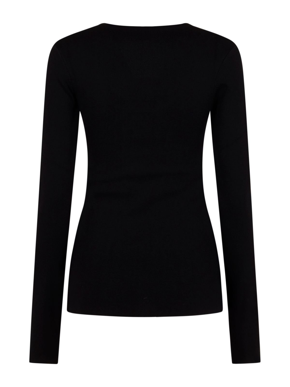 Fitted Black Knit Top with Long Sleeves and Rounded Neckline