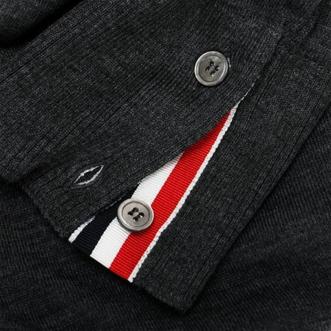 Deep V-Neck Wool Cardigan with Striped Accents