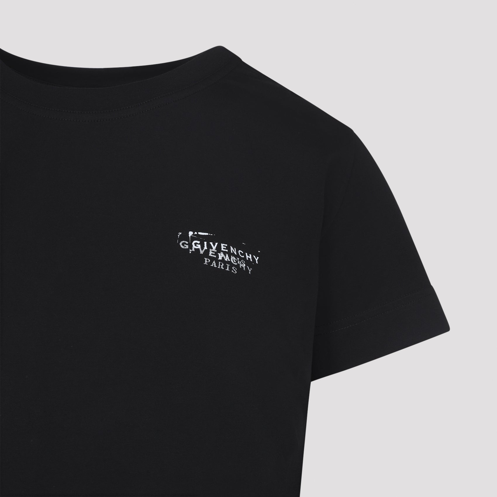 Black Cotton T-Shirt With Ink-Effect Logo