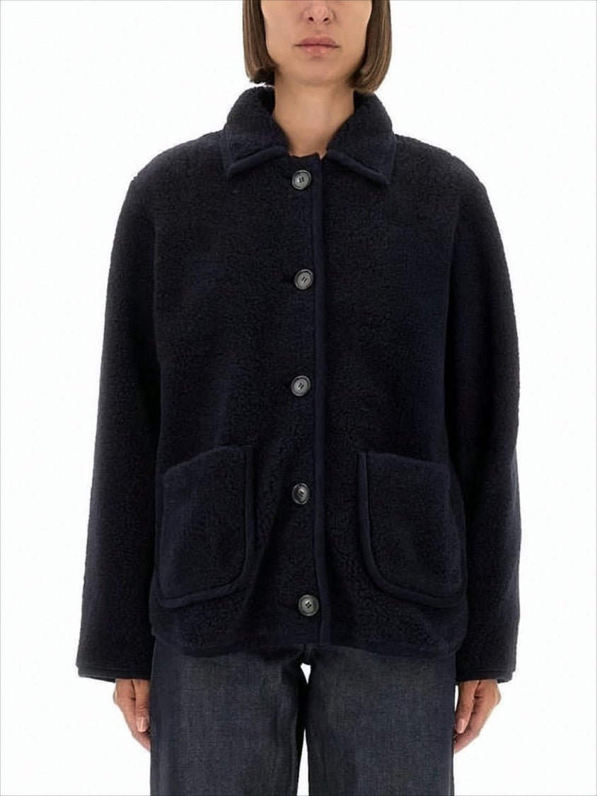 Boxy Silhouette Black Wool-Cotton Blend Jacket