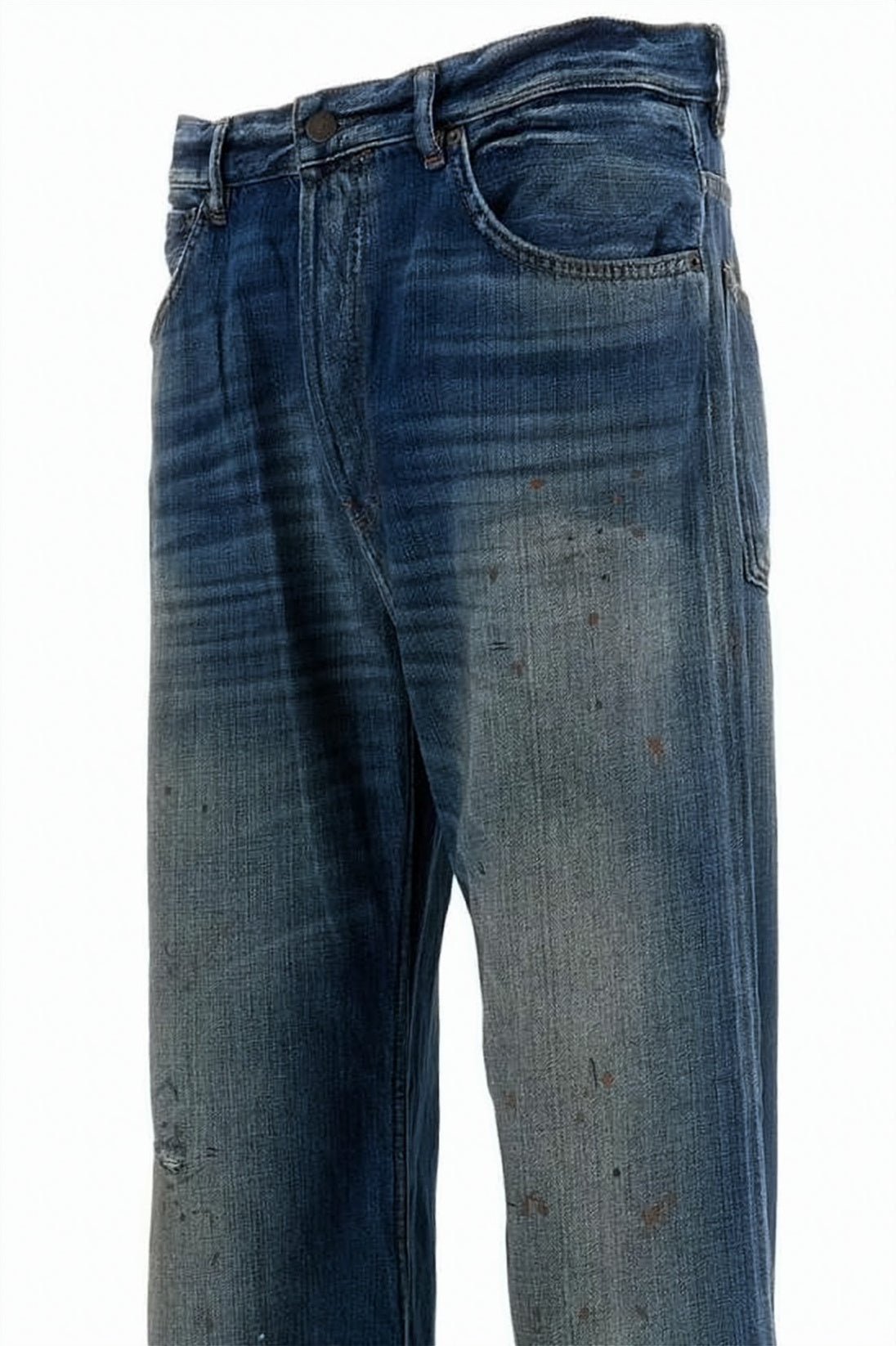 Relaxed Fit Denim Pants with Distressed Details
