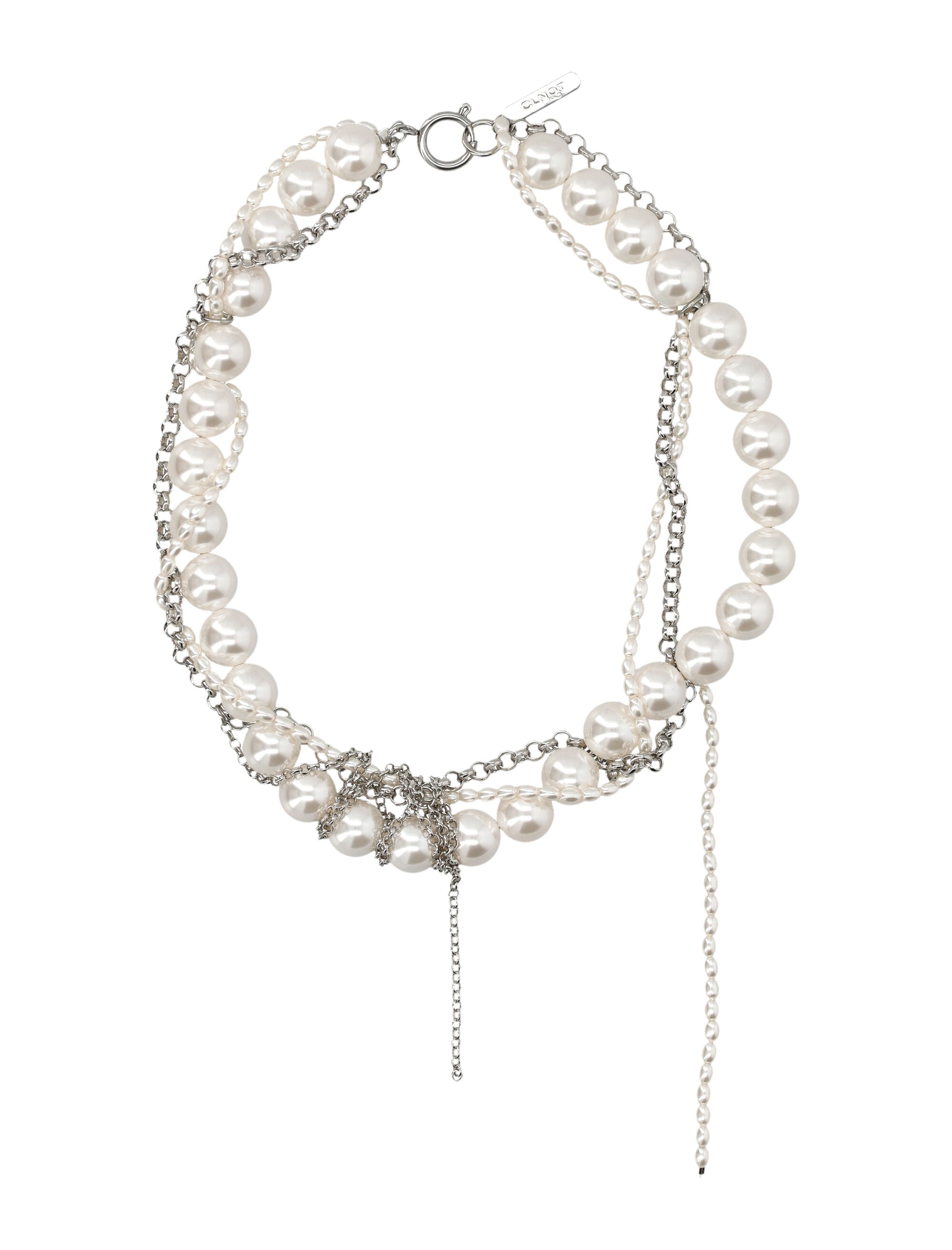 Pearl-Detail Silver-Tone Chain Link Choker