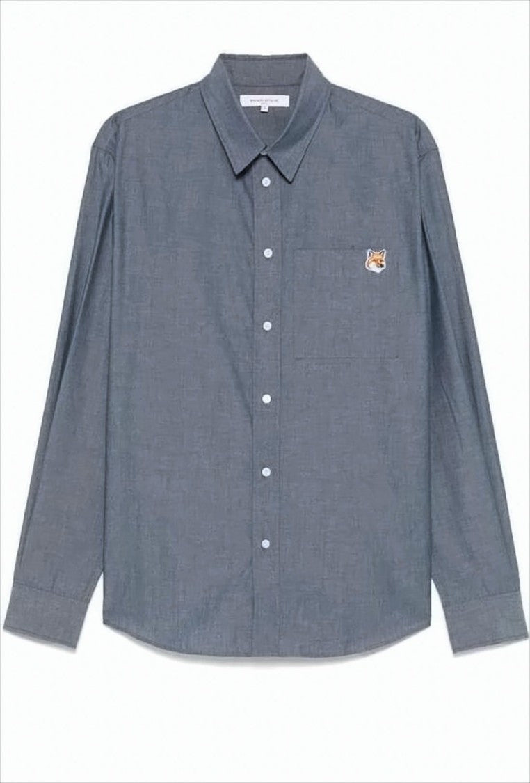 Long-Sleeve Shirt With Classic Collar And Embroidered Fox Patch
