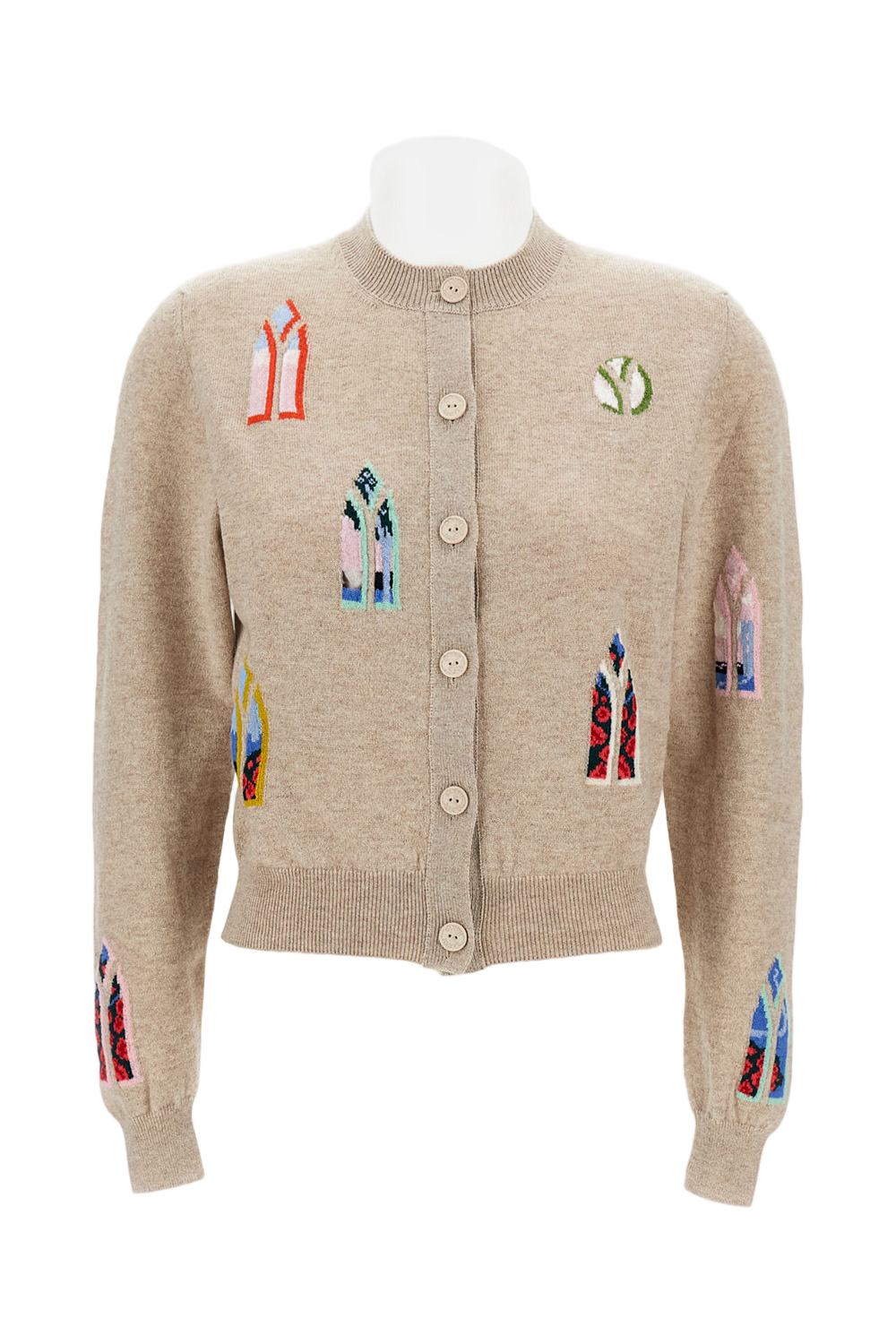 Geometric Print Wool Cardigan With Front Closure