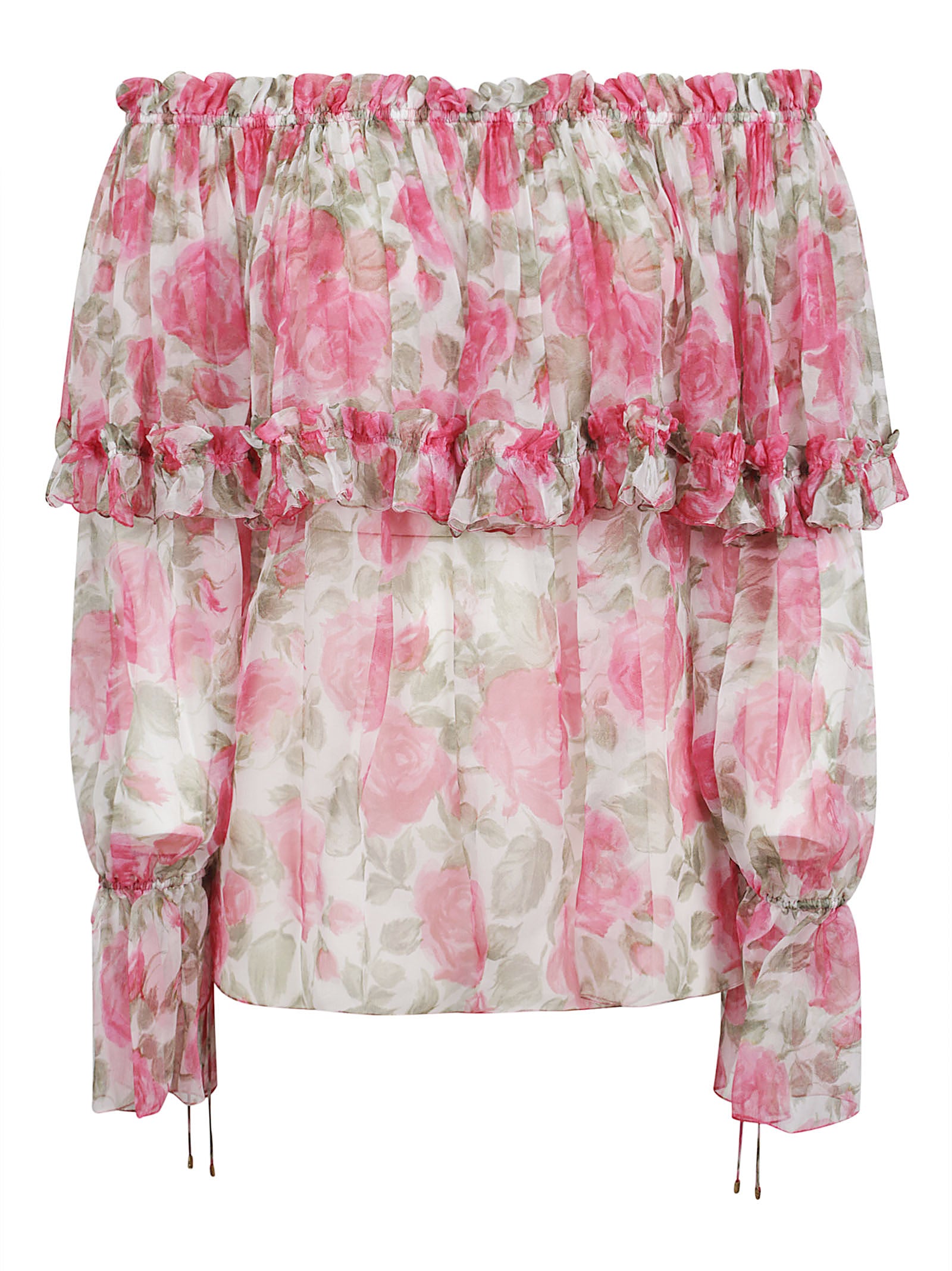 Off-Shoulder Silk Muslin Blouse with Ruffled Trim