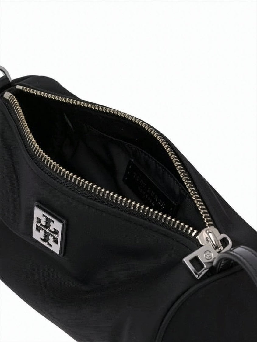Cylindrical Nylon Shoulder Bag with Zip Closure